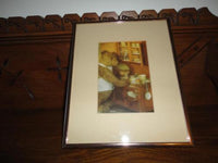 Antique Large Steiff Teddy Bear Baking a Pie Framed Glass Picture 10x8