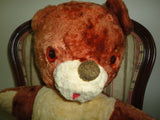 Antique Knickerbocker Teddy Bear Felt Tongue Brown Yellow Silk Plush 20in. 1940s