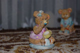 Girl Bear Eating Honey From Bowl & Boy Bear Building Castle Lot of 2 Figurines