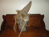 Large Real Fur TROLL GNOME Doll Figure Wood Walking Stick 18 inch Handmade OOAK