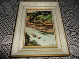 Antique USA Lithograph Artist Richmond I. KELSEY Boats River Landscape Nr 5747