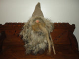 Large Real Fur TROLL GNOME Doll Figure Wood Walking Stick 18 inch Handmade OOAK