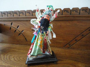 Antique Japan Kabuki Statue Cardboard Figurine 9.5 in Very Detailed Wooden Stand