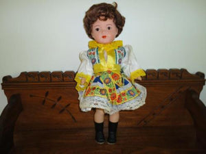 Antique Composition Germany Czech Doll 18 inch Brunette Glass Eyes Marked 46/3