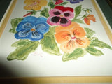 Original Art Oil Painting 1993 Pansies Flower Bouquet Signed EK Framed