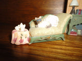 Miniature Victorian Furniture w Siamese Cat 3 Piece Set Sofa Desk Bureau
