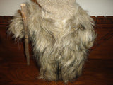 Large Real Fur TROLL GNOME Doll Figure Wood Walking Stick 18 inch Handmade OOAK