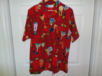 Bill Blass Mens Short Sleeve Sz S Red Casual Shirt Cocktails Martini Olive Drink