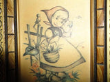 Original Bonnie Germany West Berlin Art German Girl w Basket & Birds Framed