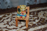 Child Girl Bear Figurine On Wooden Chair Coloring Drawing