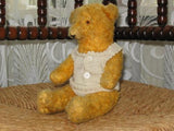 Antique French Pointy Nose Teddy Bear 1920s 1930s Yellow Silk Mohair Glass Eyes