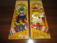 Original Russian Painted on Wood Art Cartoon Man & Woman Artist Signed