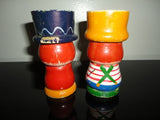 Vintage Hand Painted 2 Wooden Happy & Sad Clown Egg Cups
