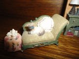 Miniature Victorian Furniture w Siamese Cat 3 Piece Set Sofa Desk Bureau