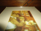 Antique Large Steiff Teddy Bear Baking a Pie Framed Glass Picture 10x8