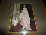 Victorian Print by Joseph Caraud 1872 " Feline Affection " Lady & White Cats