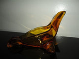 Vintage Amber Glass Artwork SEAL Dish Figurine 9 inch STUNNING