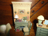 Miniature Victorian Furniture w Siamese Cat 3 Piece Set Sofa Desk Bureau