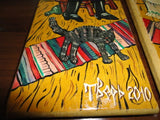 Original Russian Painted on Wood Art Cartoon Man & Woman Artist Signed