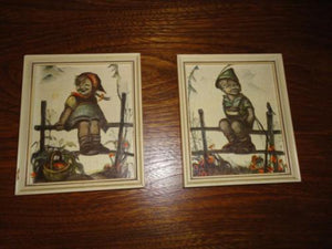 Vintage Hummel Bavaria Germany Art Print Set of 2 Boy and Girl Wooden Frame
