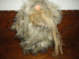 Large Real Fur TROLL GNOME Doll Figure Wood Walking Stick 18 inch Handmade OOAK