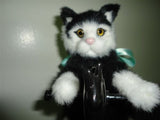 Black & White Furry CAT on ROCKING HORSE Toy Figurine 9 inch Vintage