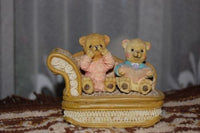 Bear Figurine Statue Boy & Girl Reading a Scary Story Unique
