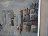 Framed Original Oil Art on Canvas Artist Painting Cityscape People Architecture