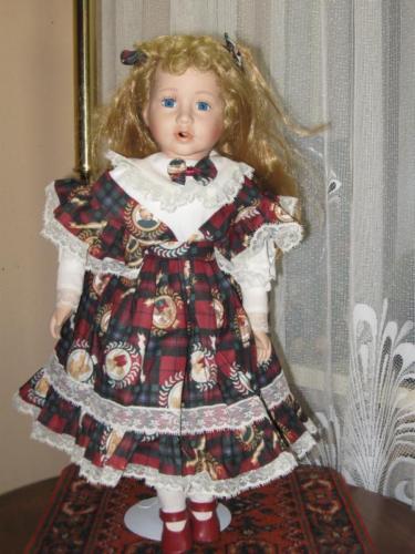 porcelain doll red dress Vintage Porcelain Red Hair Doll Heather 9503B Wearing Bear Dress Europ