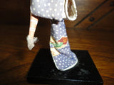 Antique Made in Japan Geisha Girl Lady Miniature Doll Statue 4 inch on Wood Base