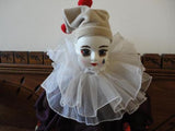 Vtg Porcelain Pierrot Clown Doll 2ft  OOAK Hand Paint Artist Christine Robichaud
