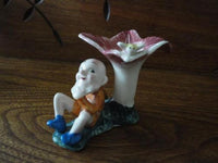 Gnome Dwarf Figurine Flower Fountain Vintage Japan Porcelain