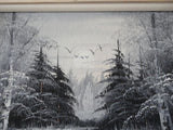 Framed Original Oil Painting on Canvas BARRY Artist Evergreen Forest Stream Bird