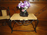 Antique Doll Furniture Wicker Metal Bench Chair & Table Chinese Porcelain Vase