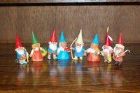 David The Gnome Set of 8 Gnomes Rubber Toys Smoking Pipe Asian Man with Cane