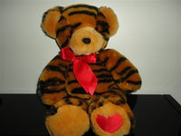 Striped TIGER TEDDY BEAR Furry Black & Orange Plush 15 inch RARE