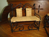 Antique Doll Furniture Wicker Metal Bench Chair & Table Chinese Porcelain Vase