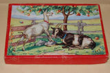 Vintage 1960s Wooden Jigsaw Puzzle 24 Pc Goats at Apple Tree Kolibri Netherlands