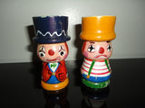 Vintage Hand Painted 2 Wooden Happy & Sad Clown Egg Cups