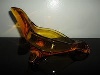 Vintage Amber Glass Artwork SEAL Dish Figurine 9 inch STUNNING