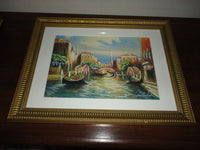 Scene of Venice Three Bridges Original Oil Pastel Painting Signed by the Artist