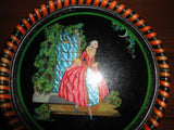 Antique Vintage Foil Art French Lady Glass Round Wood Frame