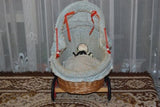 Old 1950s-1960s German Wicker Baby Doll Carriage with Pierrot Doll