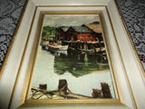 Antique USA Lithograph Richmond Irwin Kelsey Boats Dock Water Nr 5748 Framed