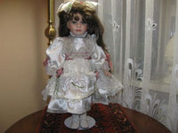 Vintage Porcelain Doll Berta Europe 40 CM Satin Lace Dress