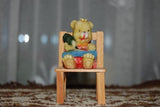 Child Girl Bear Figurine On Wooden Chair Coloring Drawing