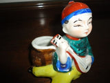 Antique Vintage Porcelain Occupied Japan Man w Instrument Planter Hand Painted