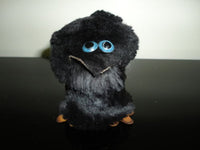 Handmade Black Fur Leather Raven Crow Figurine 2.5 inch