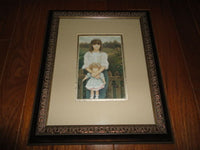 French Canadian Artist Chantal Poulin GIRL WITH DOLL Print Bronze Wood Framed