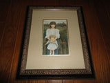 French Canadian Artist Chantal Poulin GIRL WITH DOLL Print Bronze Wood Framed